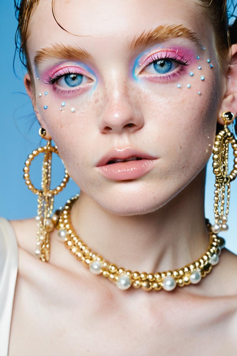 00500-544942687-close-up portrait of a young woman with distinctive pink eye makeup, symmetric swirls around eyes, piercing blue eyes, light fre.png